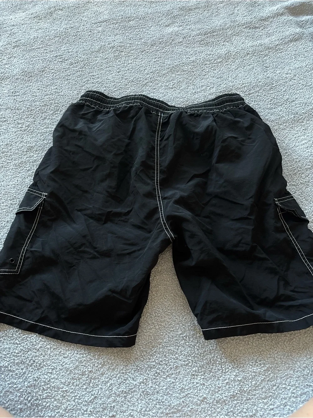 Men's Black Cargo Swim Trunks with Contrast Stitching